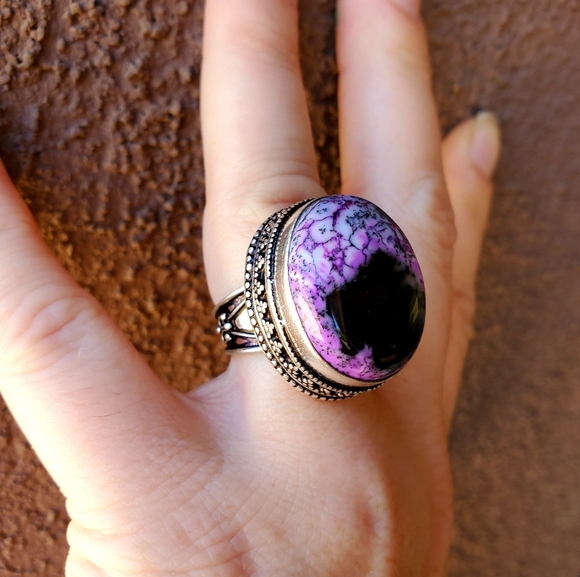 New Unique Dendritic Opal 925 Silver Ring. - Picture 4 of 11